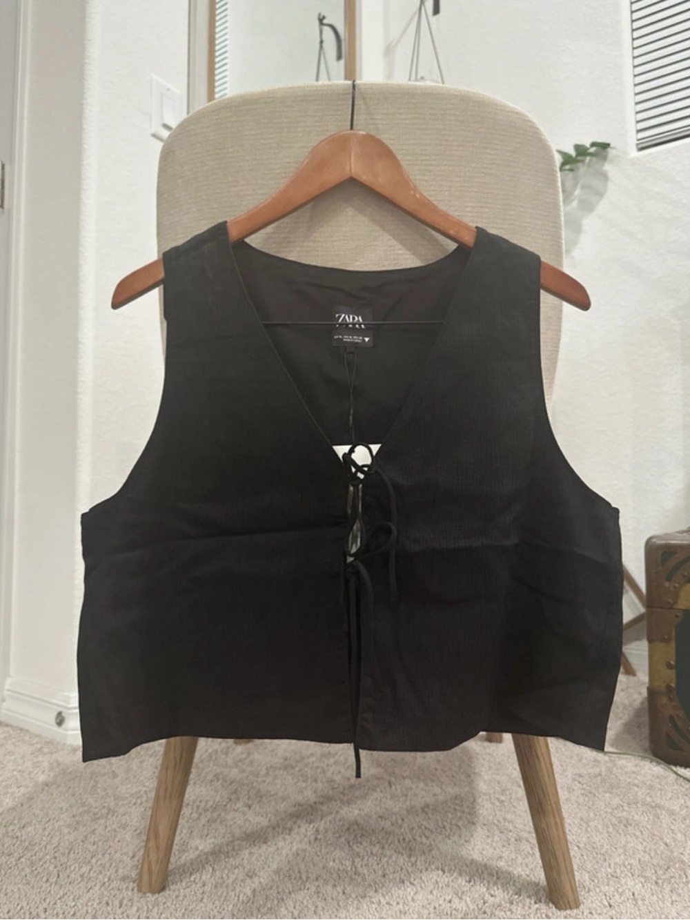 Zara Black Lace-Up Cropped Vest Top